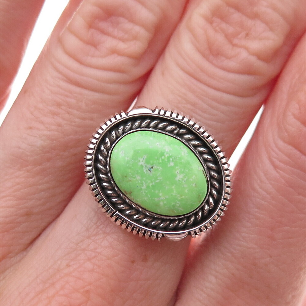 Artie Yellowhorse Navajo Old Pawn Sterling Vintage Lime Turquoise Ring Size 7.5